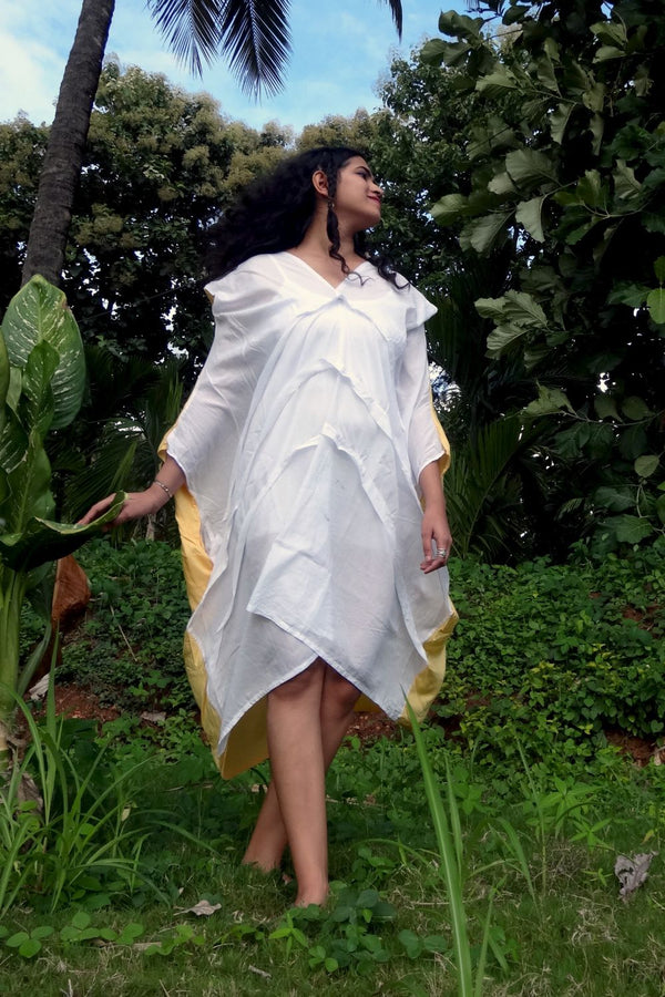 Asian In Me |Cotton Women's White Hand-Painted & Anti-Fit Dress | Zero-Waste Design | DC Sun Dance Dress