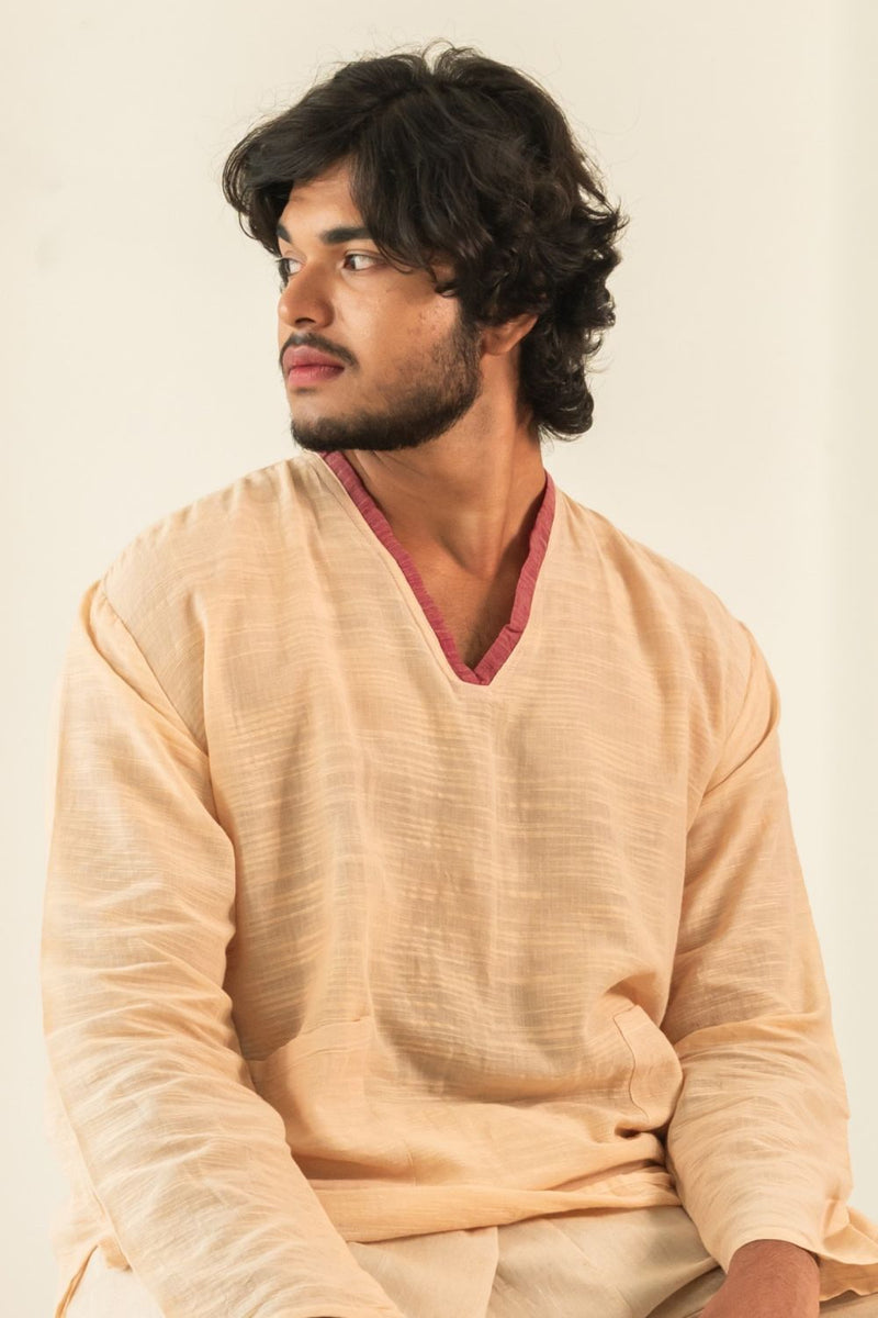 Asian In Me | Cotton Men's Bisque-beige Tunic Shirt | Writer’s Shirt-top