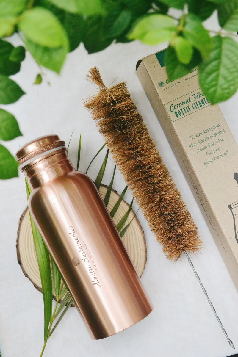 Almitra Sustainables Copper Bottle and Coconut Fiber Bottle Cleaner