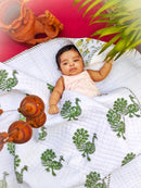 Almitra Sustainables Mystic Peacock – Hand Block Printed Muslin Blanket