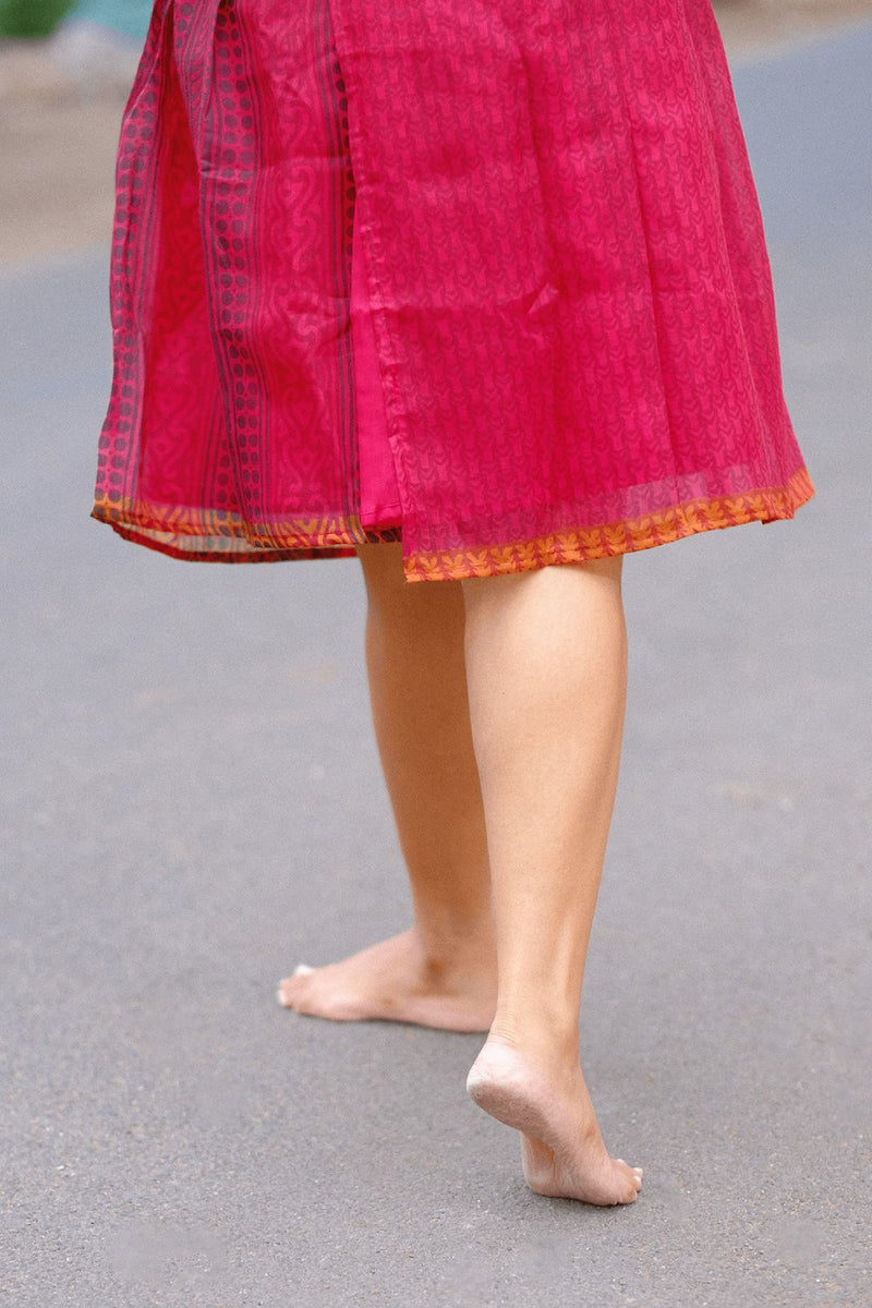 Asian In Me |Cotton-Silk Women's Pink Flare Wrap Skirt |Ma-Mian Wrap Skirt