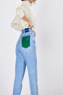 Un Denim - Sashiko Patchwork Mid Indigo Comfortable Women's Jeans