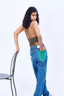 Un Denim - Distressed Mid Indigo Patchwork Women's Jeans