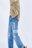 Un Denim - Distressed Mid Indigo Patchwork Men's Jeans
