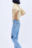 Un Denim - Sashiko Patchwork Mid Indigo Comfortable Women's Jeans