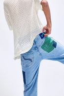 Un Denim - Sashiko Patchwork Mid Indigo Comfortable Men's Jeans