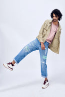 Un Denim - Distressed Mid Indigo Patchwork Men's Jeans