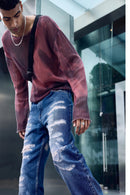 Un Denim - Distressed Mid Indigo Patchwork Men's Jeans