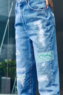 Un Denim - Distressed Mid Indigo Patchwork Women's Jeans