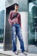 Un Denim - Distressed Mid Indigo Patchwork Men's Jeans