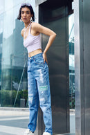 Un Denim - Distressed Mid Indigo Patchwork Women's Jeans