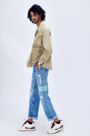 Un Denim - Distressed Mid Indigo Patchwork Men's Jeans