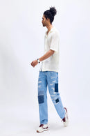 Un Denim - Sashiko Patchwork Mid Indigo Comfortable Men's Jeans