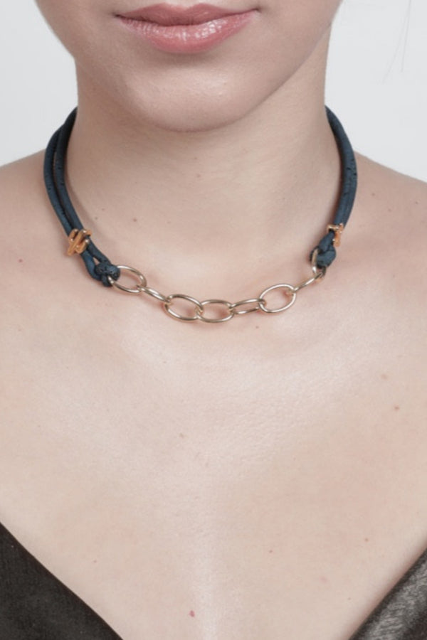 Foret Arizona Bold Gold Necklace In Navy Blue
