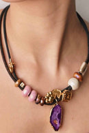 Foret Forest Ceramic Necklace With 18K Gold Unicorn And Paw Accents