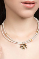 Foret Moon Flower In Gold And White Cork Necklace
