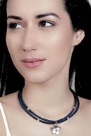 Foret Moon Flower In Silver And Navy Blue Cork Necklace