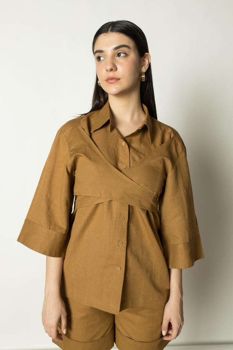 Anushé Pirani Hemp Cotton Women's Tan Shirt