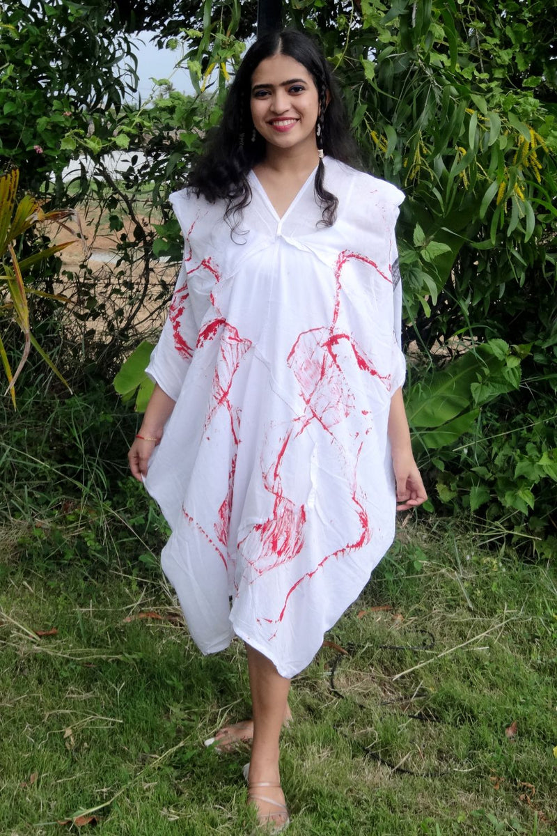 Asian In Me |Cotton Women's White Hand-Painted & Anti-Fit Dress | Zero-Waste Design | DC New Beginning Dress