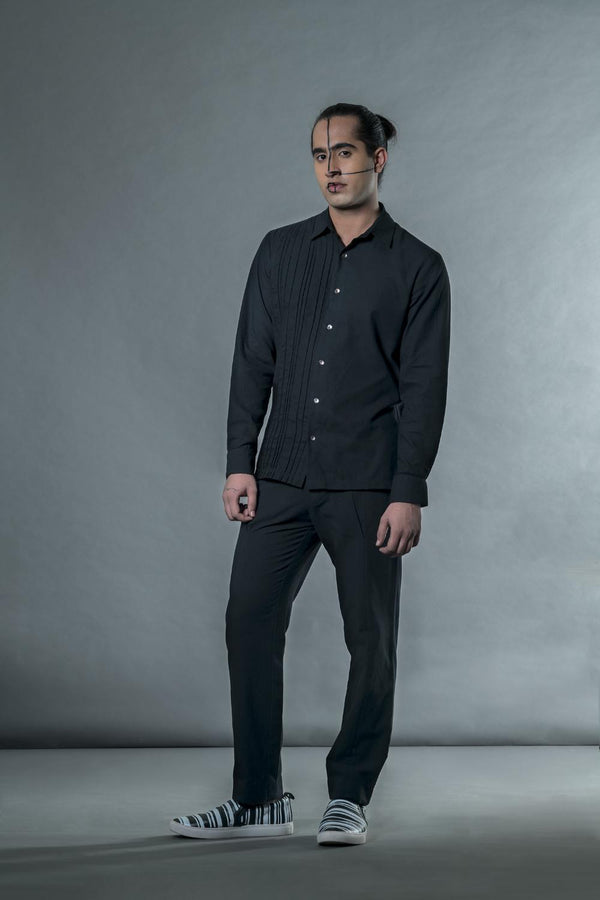 Anushé Pirani Handwoven Cotton Men's Black Shirt