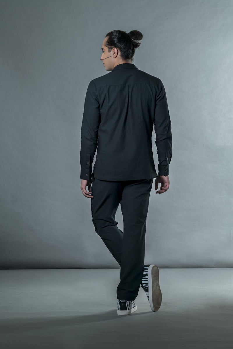 Anushé Pirani Handwoven Cotton Men's Black Pant