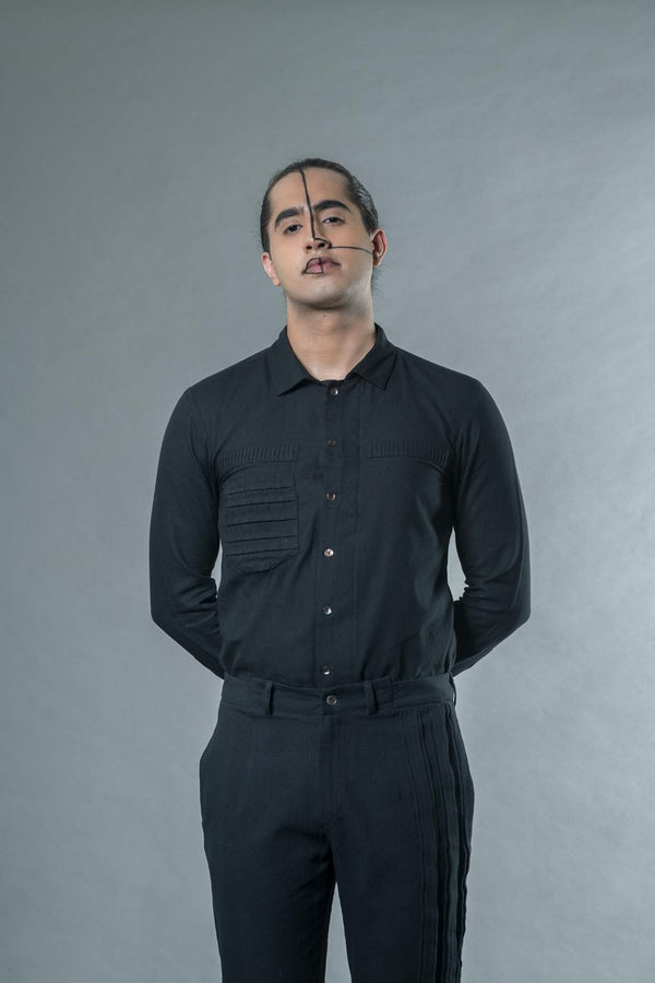 Anushé Pirani Handwoven Cotton Men's Black Shirt