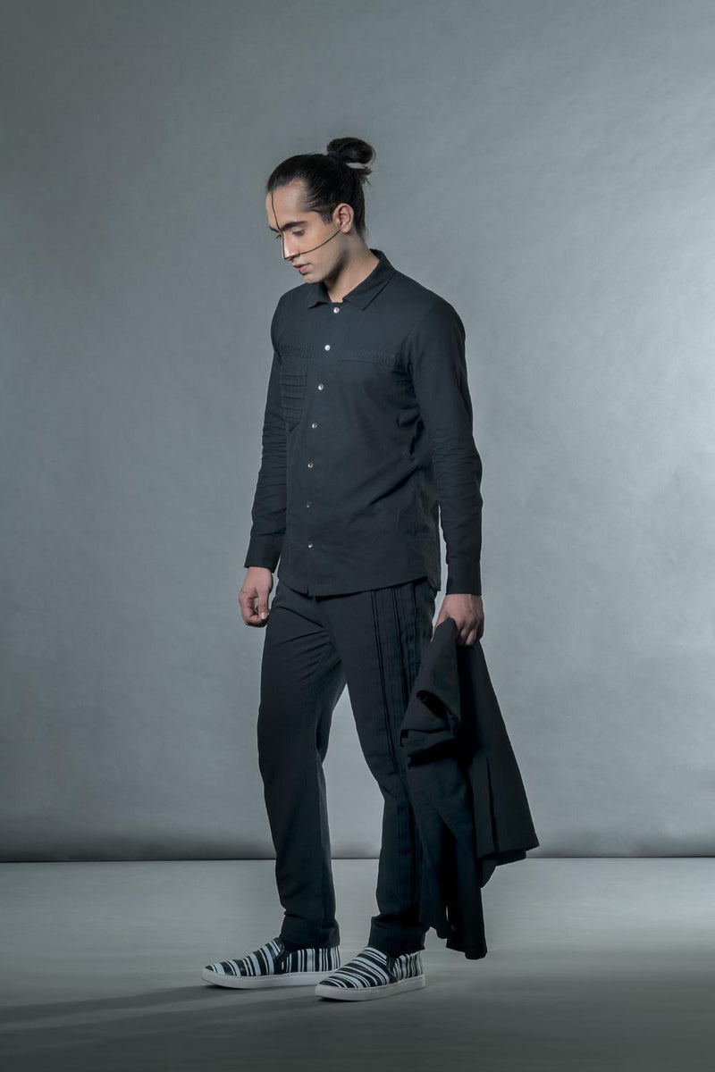 Anushé Pirani Handwoven Cotton Men's Black Shirt