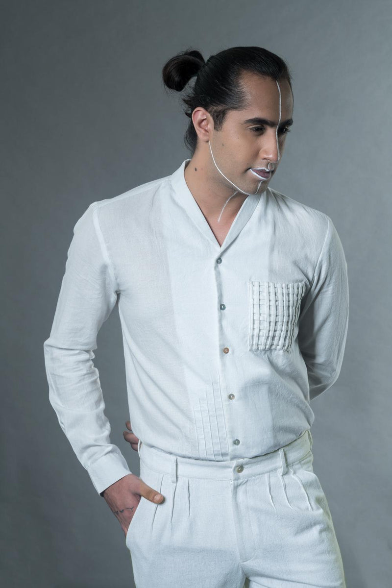 Anushé Pirani Handwoven Cotton Men's White Shirt