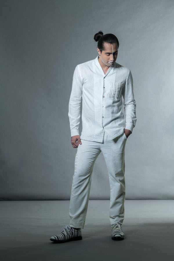 Anushé Pirani Handwoven Cotton Men's White Shirt