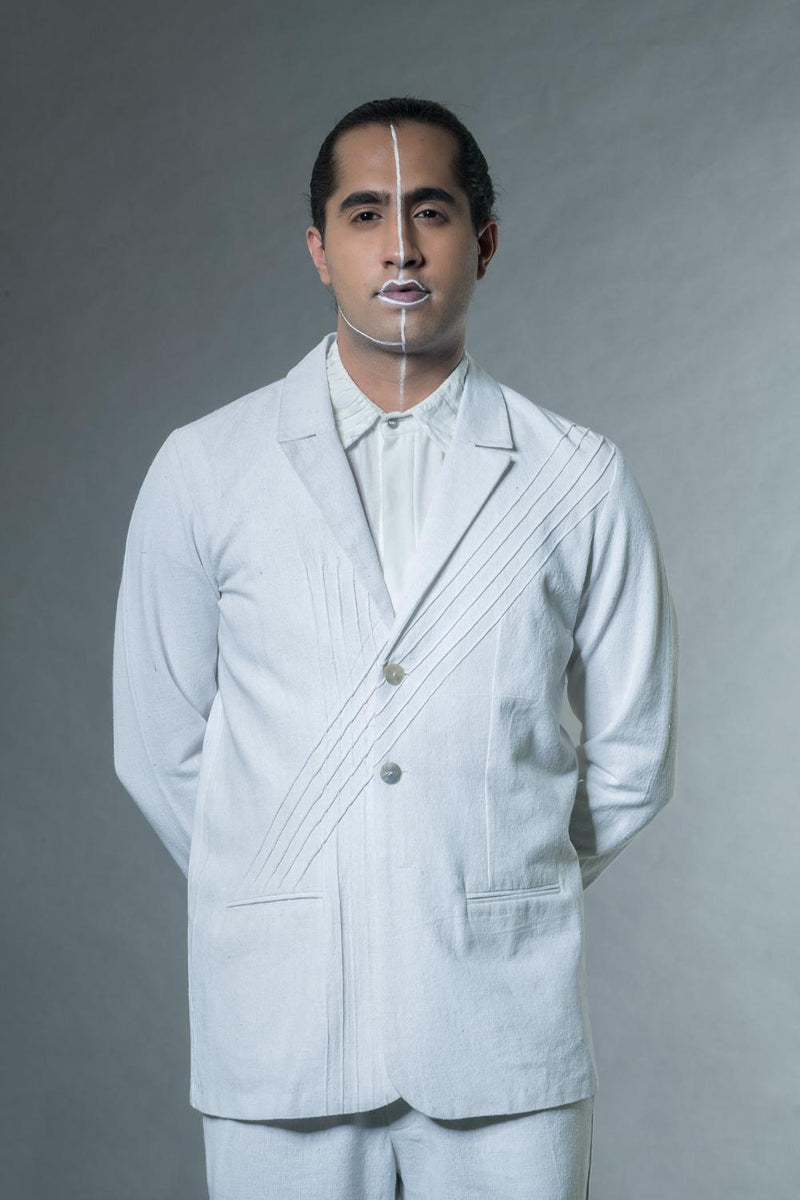 Anushé Pirani Handwoven Cotton Men's White Jacket