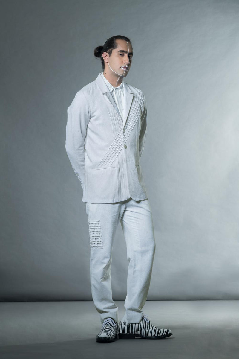 Anushé Pirani Handwoven Cotton Men's White Jacket