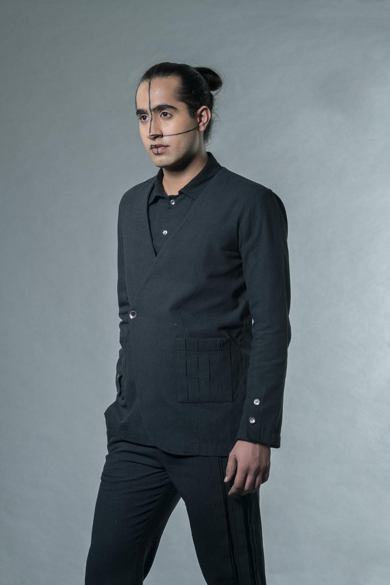 Anushé Pirani Handwoven Cotton Men's Black Jacket