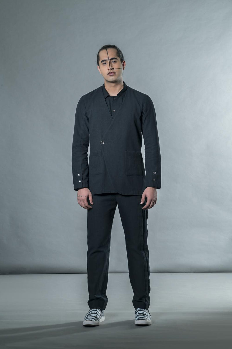 Anushé Pirani Handwoven Cotton Men's Black Jacket