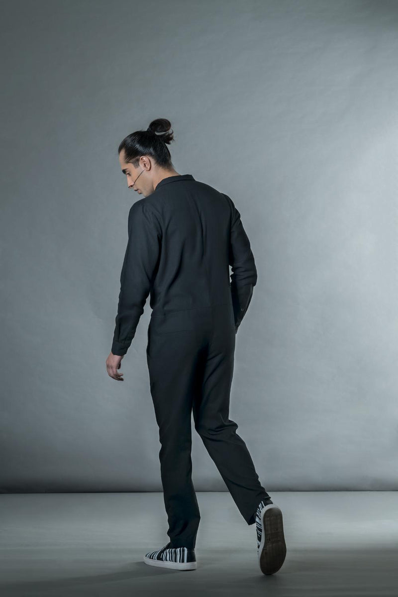 Anushé Pirani Handwoven Cotton Men's Black Jumpsuit