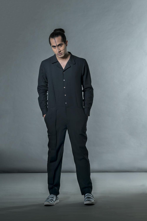 Anushé Pirani Handwoven Cotton Men's Black Jumpsuit