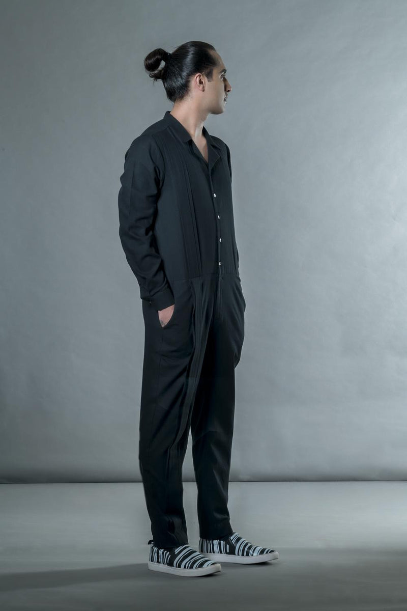 Anushé Pirani Handwoven Cotton Men's Black Jumpsuit