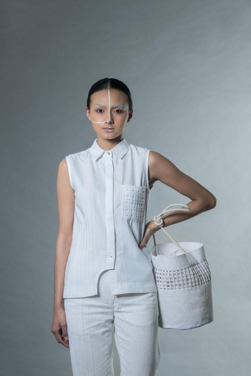 Anushé Pirani Handwoven Cotton Women's White Shirt