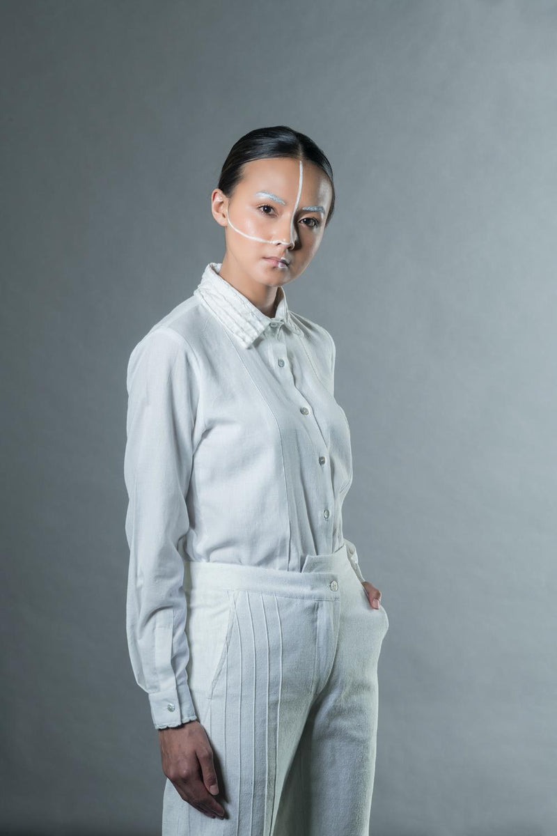 Anushé Pirani Handwoven Cotton Women's White Shirt