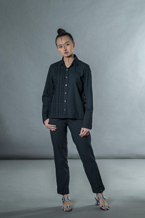 Anushé Pirani Handwoven Cotton Women's Black Shirt