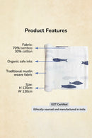 Tinylane Indigo Aquarium Organic Bamboo Baby Swaddle | 120 x 120 cm