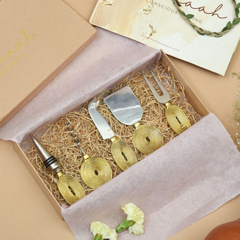 Pravaah Wine And Cheese Hamper | Brass Accessories Included | Luxury Handmade Gifting