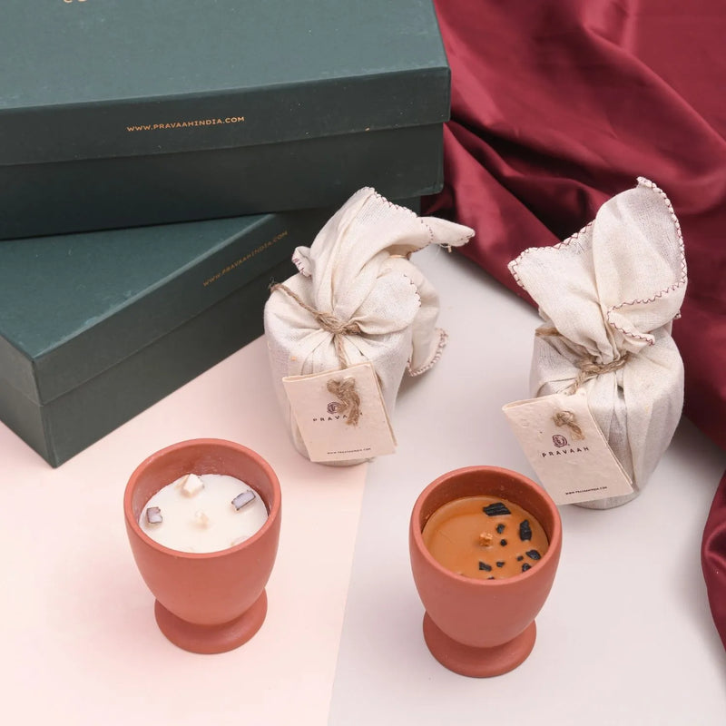 Pravaah Symphony of Scents – Soy Wax Terracotta Candle Gift Hamper | Eco-Friendly Luxury