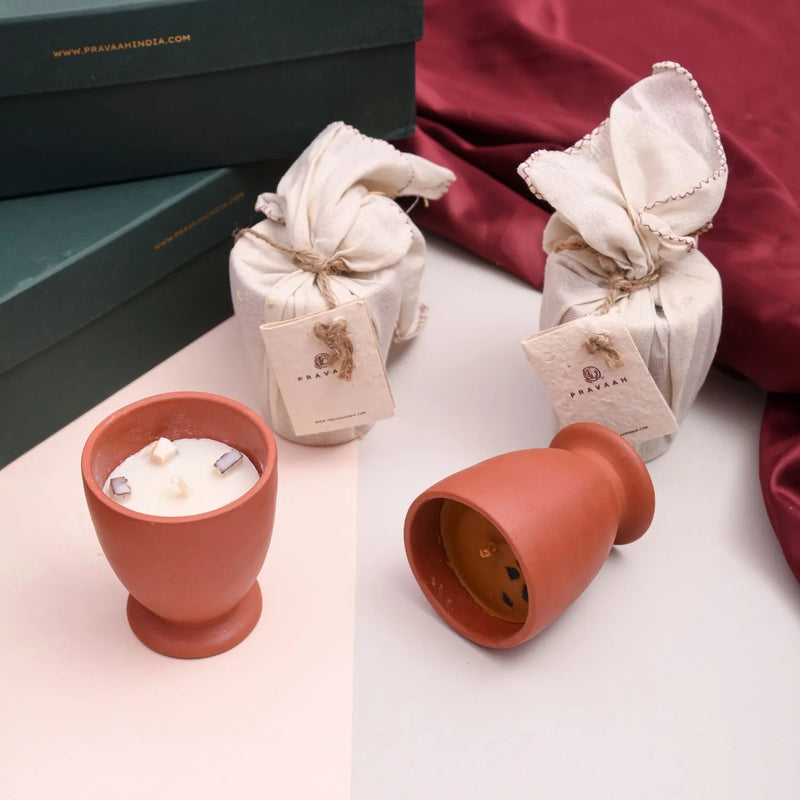 Pravaah Symphony of Scents – Soy Wax Terracotta Candle Gift Hamper | Eco-Friendly Luxury