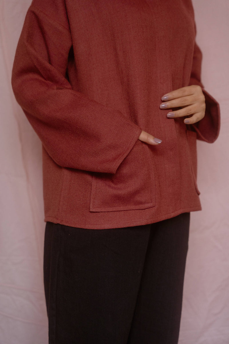 With N. Merino Coat - Red