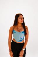 JOD Cotton body Fit Hand Painted Floral Blue Corset Top for Women