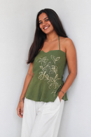 JOD Cotton Womens Green Phool Halter Neck Tops