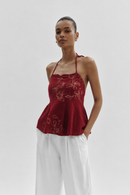 JOD Cotton Womens Red Phool Halter Neck Tops