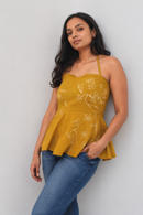 JOD Cotton Womens Mustard Phool Halter Neck Tops