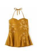 JOD Cotton Womens Mustard Phool Halter Neck Tops