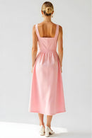 Studio Amala Rosé Blush Cotton Midi Designer Dress